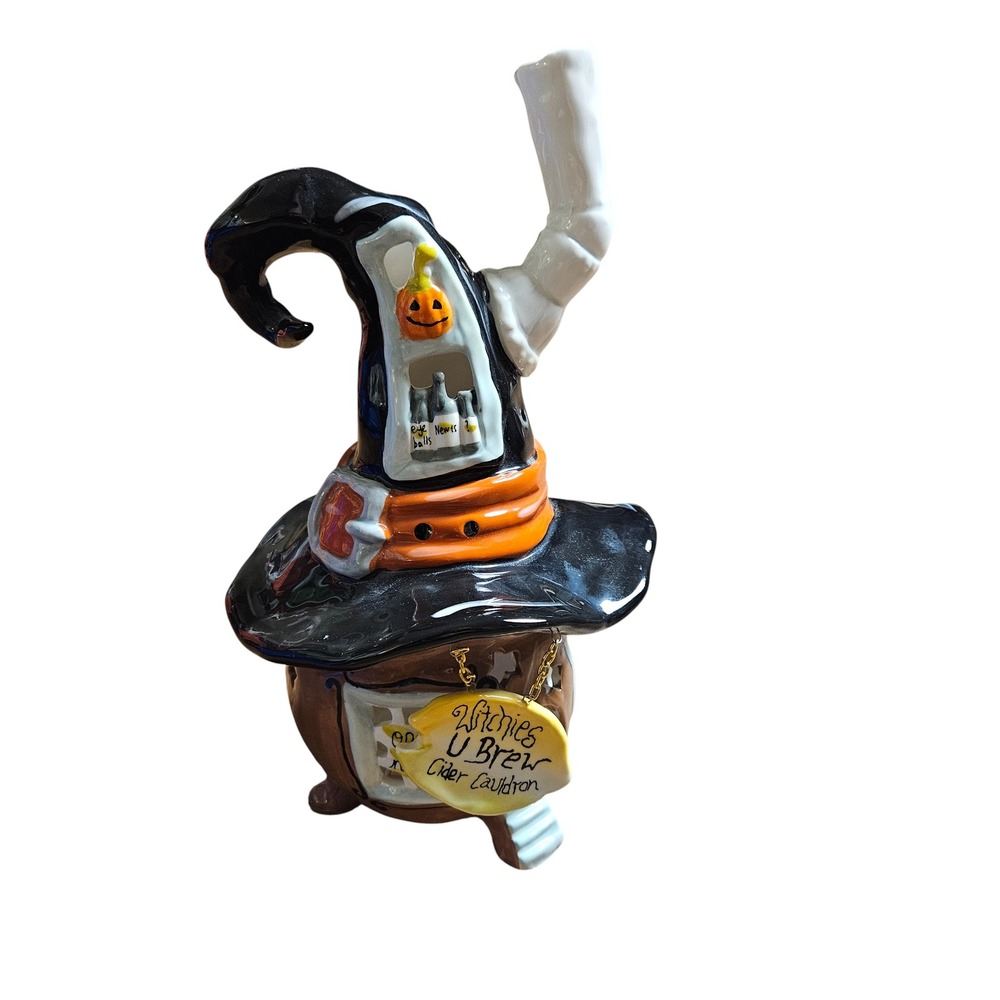 Blue Sky Clayworks Handpainted Witches Brew Candle House Ceramic Hat‎ & Cauldron
